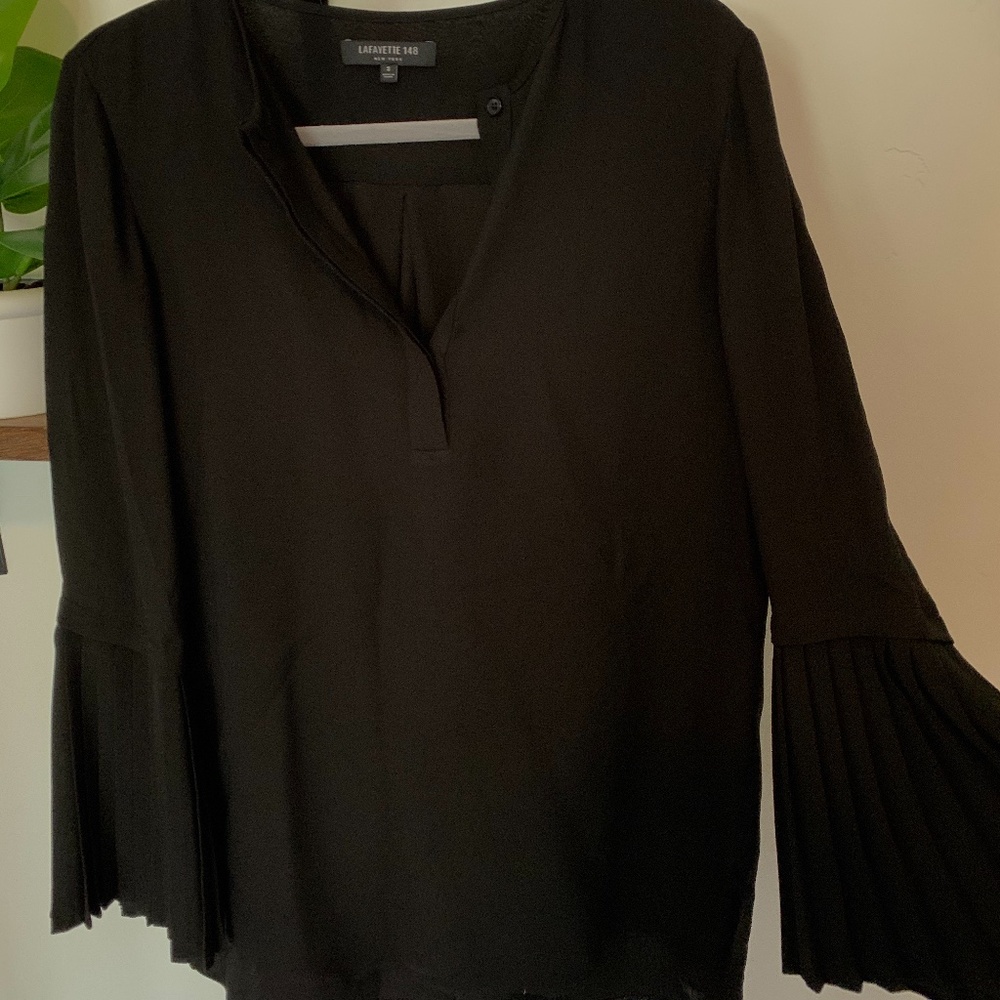 Lafayette 148 NY Black Button Top w/ Frill Sleeves